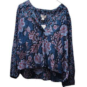 Band Of The Free Josie Long Sleeve Floral V Neck Blouse NWT